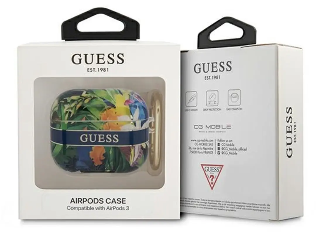 Guess TPU Flower Print Hoesje AirPods 3 - Blauw