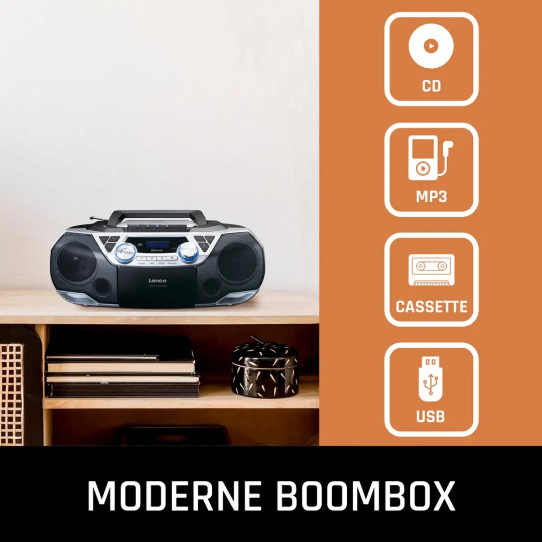 Lenco SCD-720SI Boombox - DAB+ Bluetooth CD Cassette - 12W - Zwart-Zilver - afbeelding 6 van 6