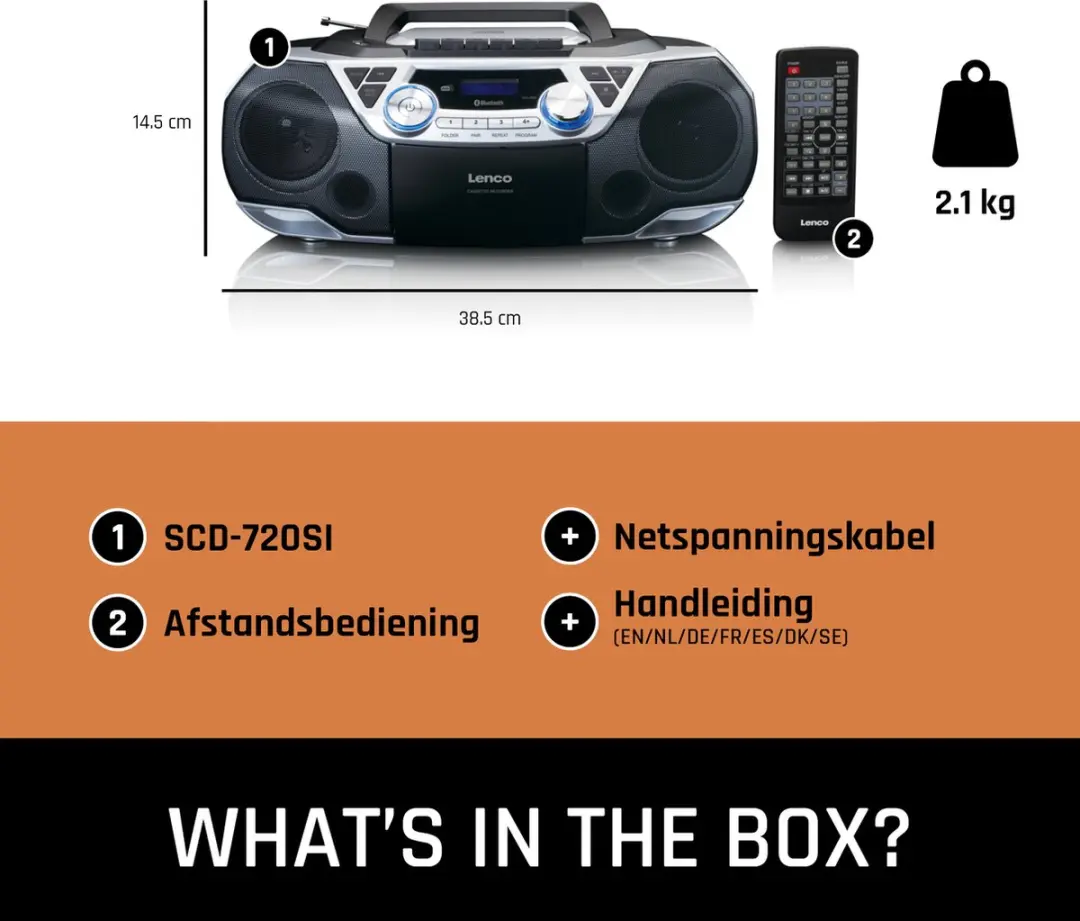Lenco SCD-720SI Boombox - DAB+ Bluetooth CD Cassette - 12W - Zwart-Zilver