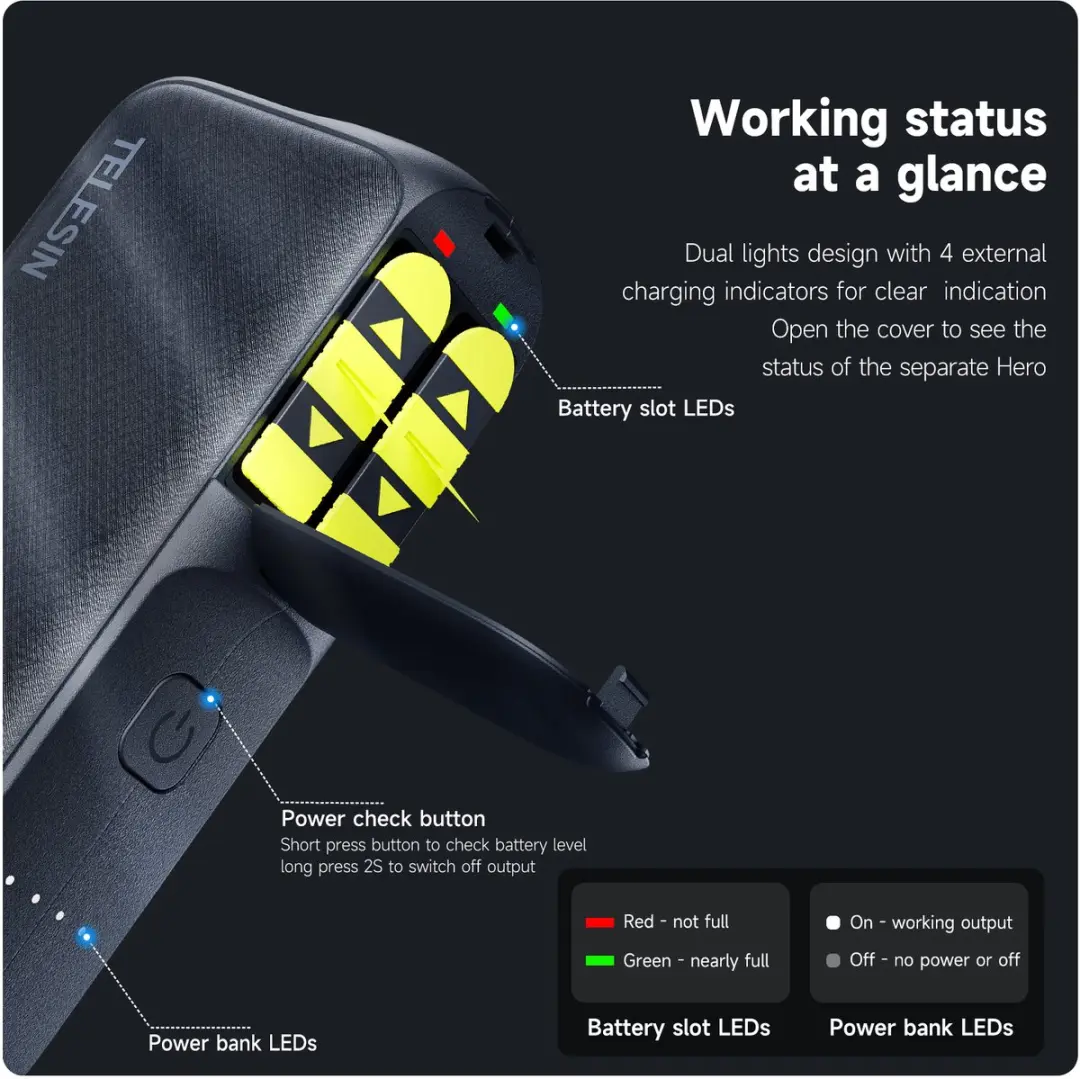 Telesin GoPro Powerbank 10000mAh - T-GP-PB-001 - Zwart - afbeelding 4 van 6