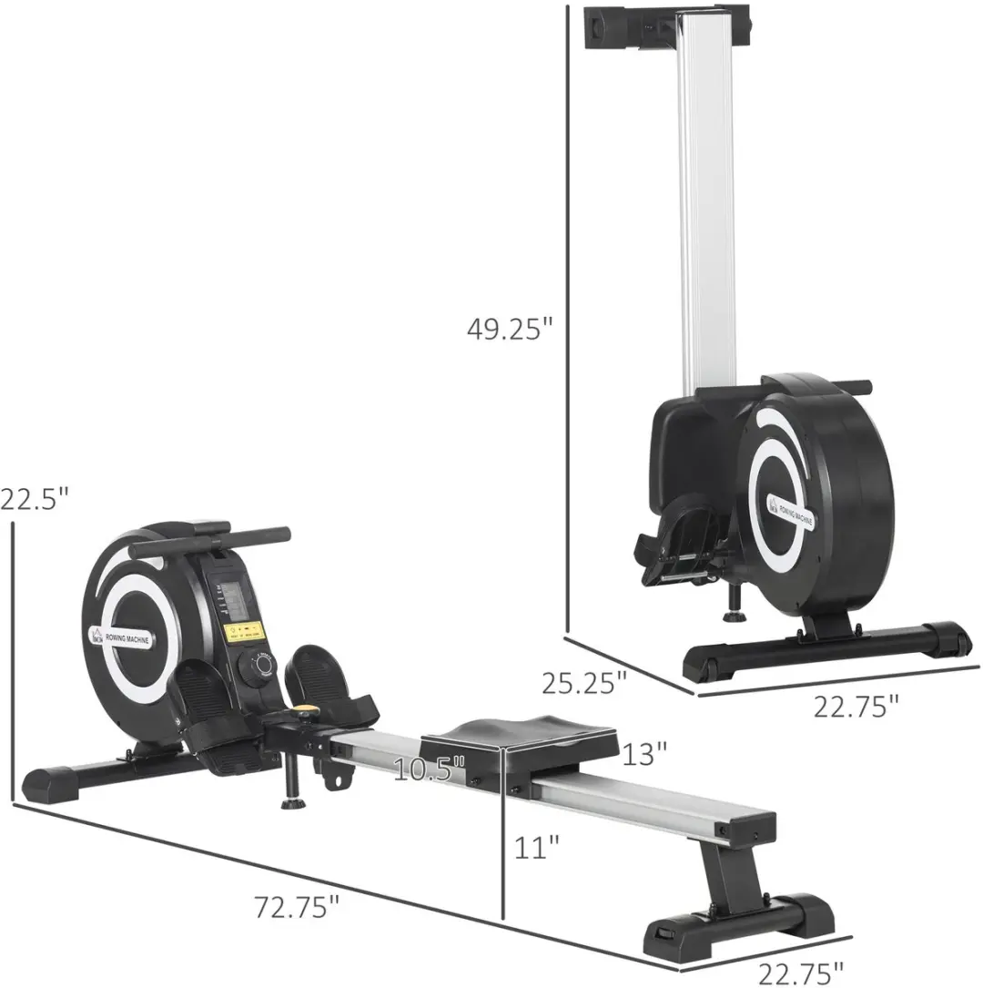 Homcom Ruderapparaat 8 Niveaus - 185x58x57cm - Zwart & Zilver
