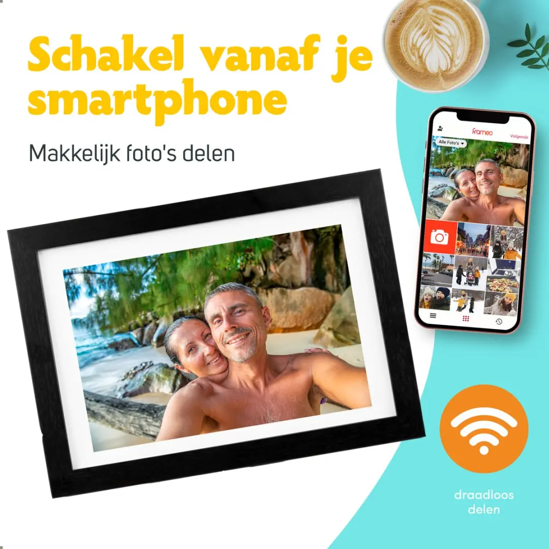 Pora&Co Digitale Fotolijst 8 inch - Zwart Hout - WiFi - afbeelding 6 van 6