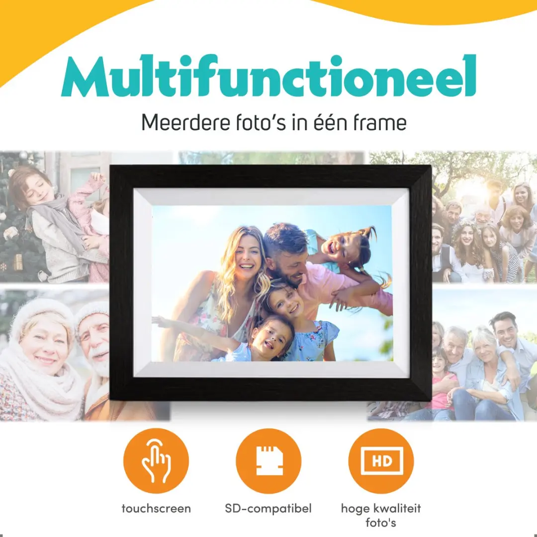 Pora&Co Digitale Fotolijst 8 inch - Zwart Hout - WiFi
