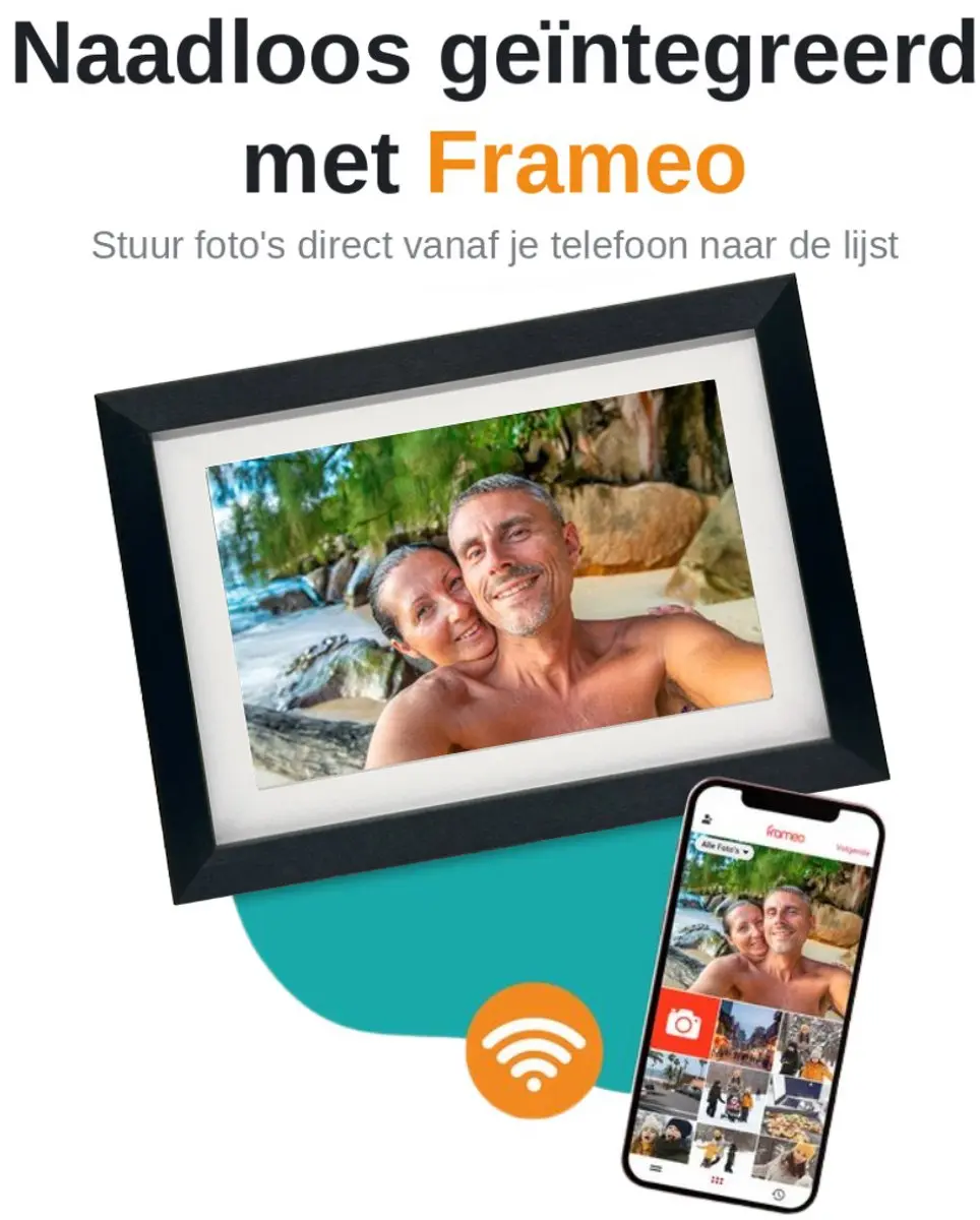 Pora&Co Digitale Fotolijst 8 inch - Zwart Hout - WiFi