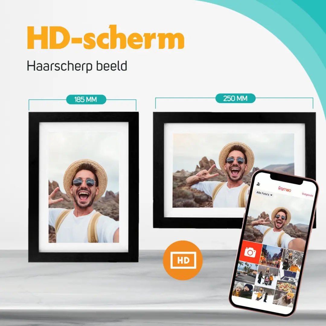 Pora&Co Digitale Fotolijst 8 inch - Zwart Hout - WiFi