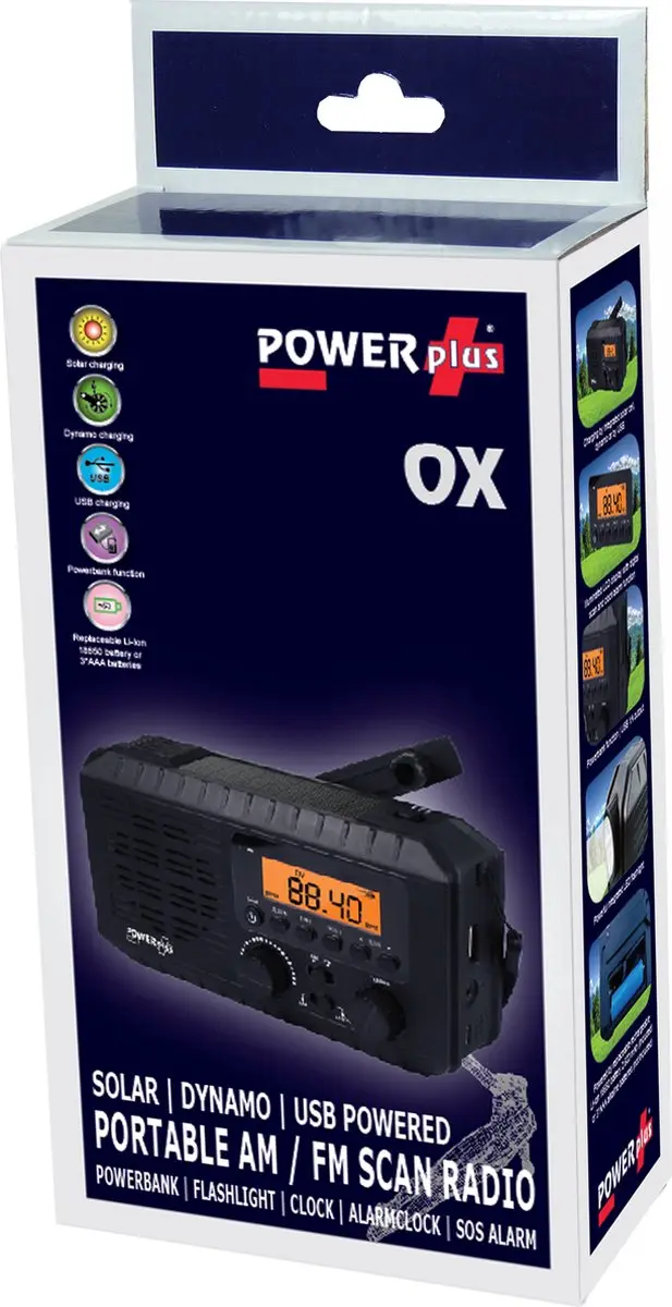 Powerplus Ox Solar Dynamo Radio - USB Powerbank - Zwart