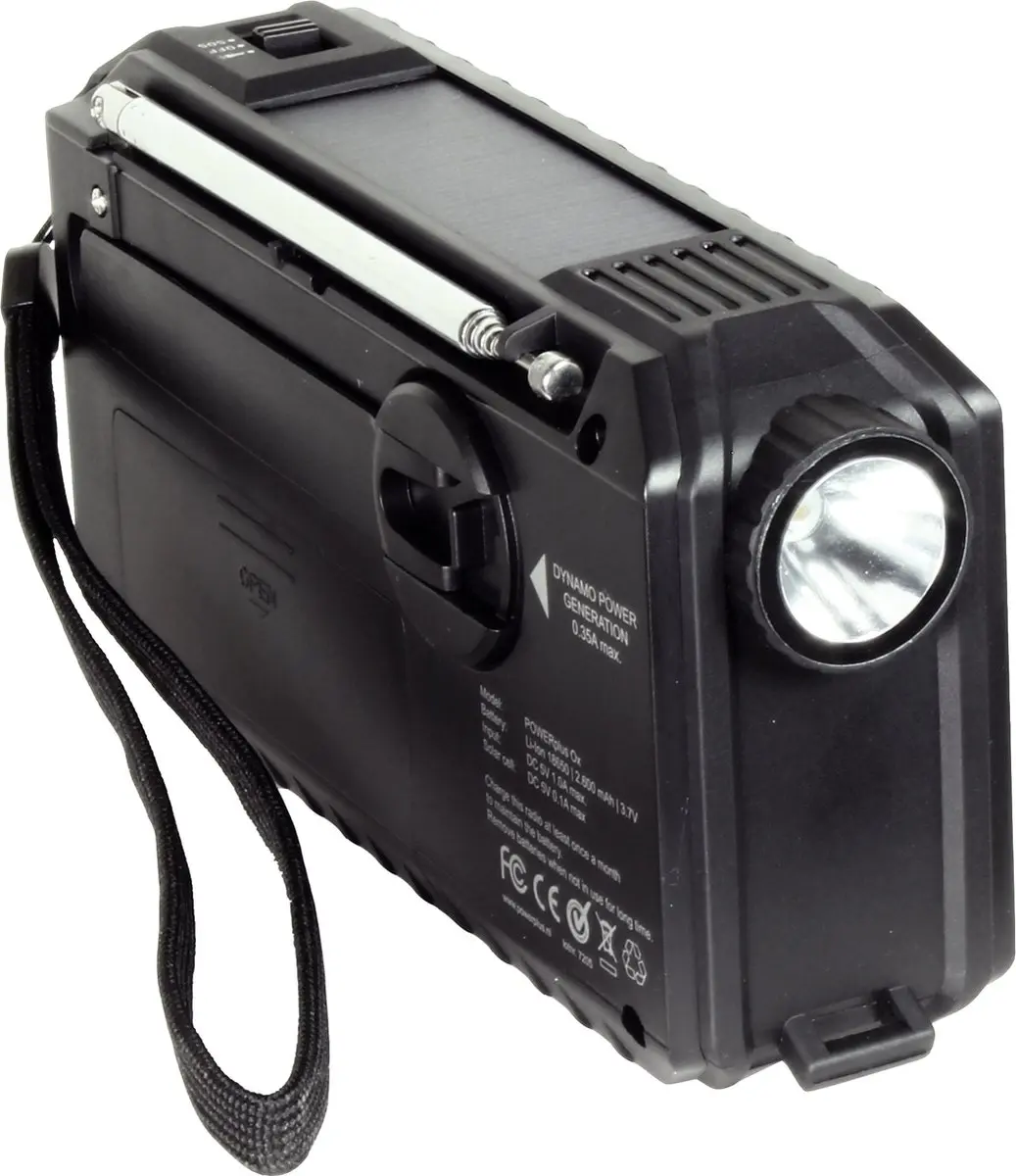 Powerplus Ox Solar Dynamo Radio - USB Powerbank - Zwart