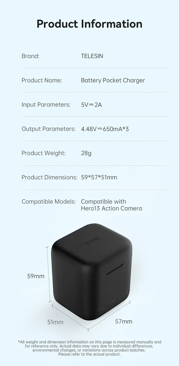 Telesin Oplaadbox GoPro Hero 13 - 3 Batterijen & 2 Micro-SD - Zwart - afbeelding 3 van 6