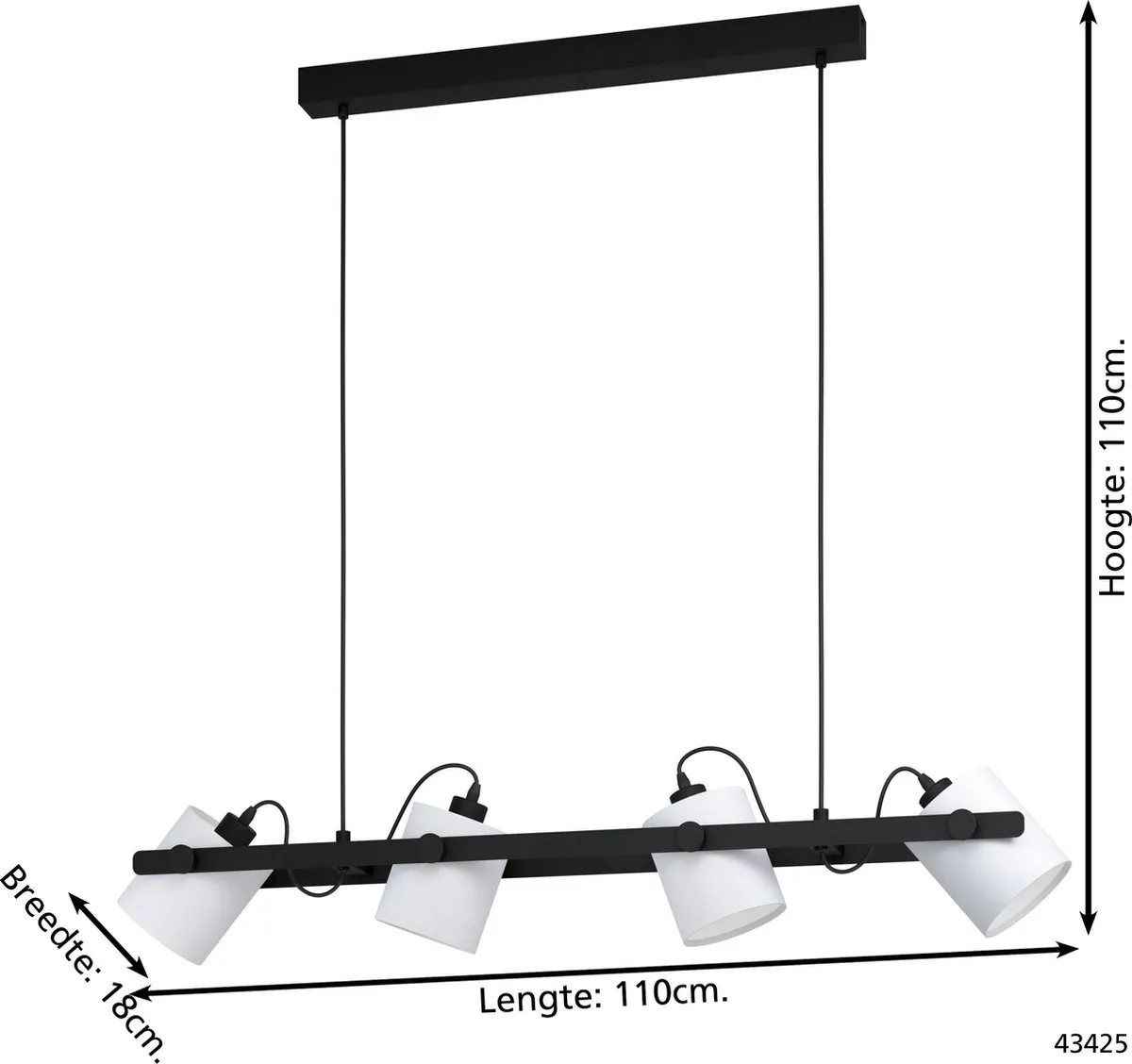 Eglo Hornwood 1 Hanglamp E27 - 110cm - Zwart/Wit - afbeelding 6 van 6
