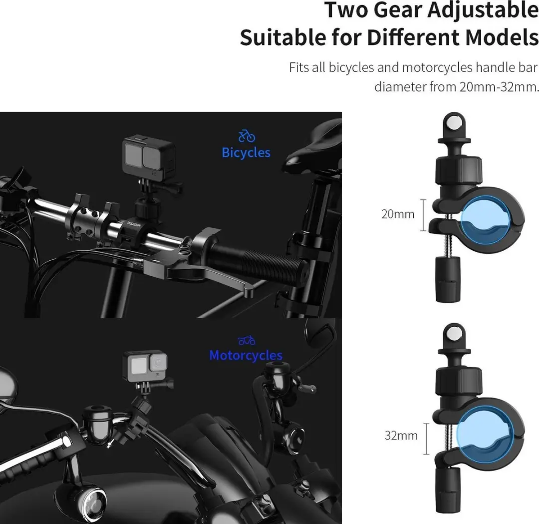 Telesin Action Camera Stuurhouder 360° Draaibaar - Zwart - afbeelding 4 van 6