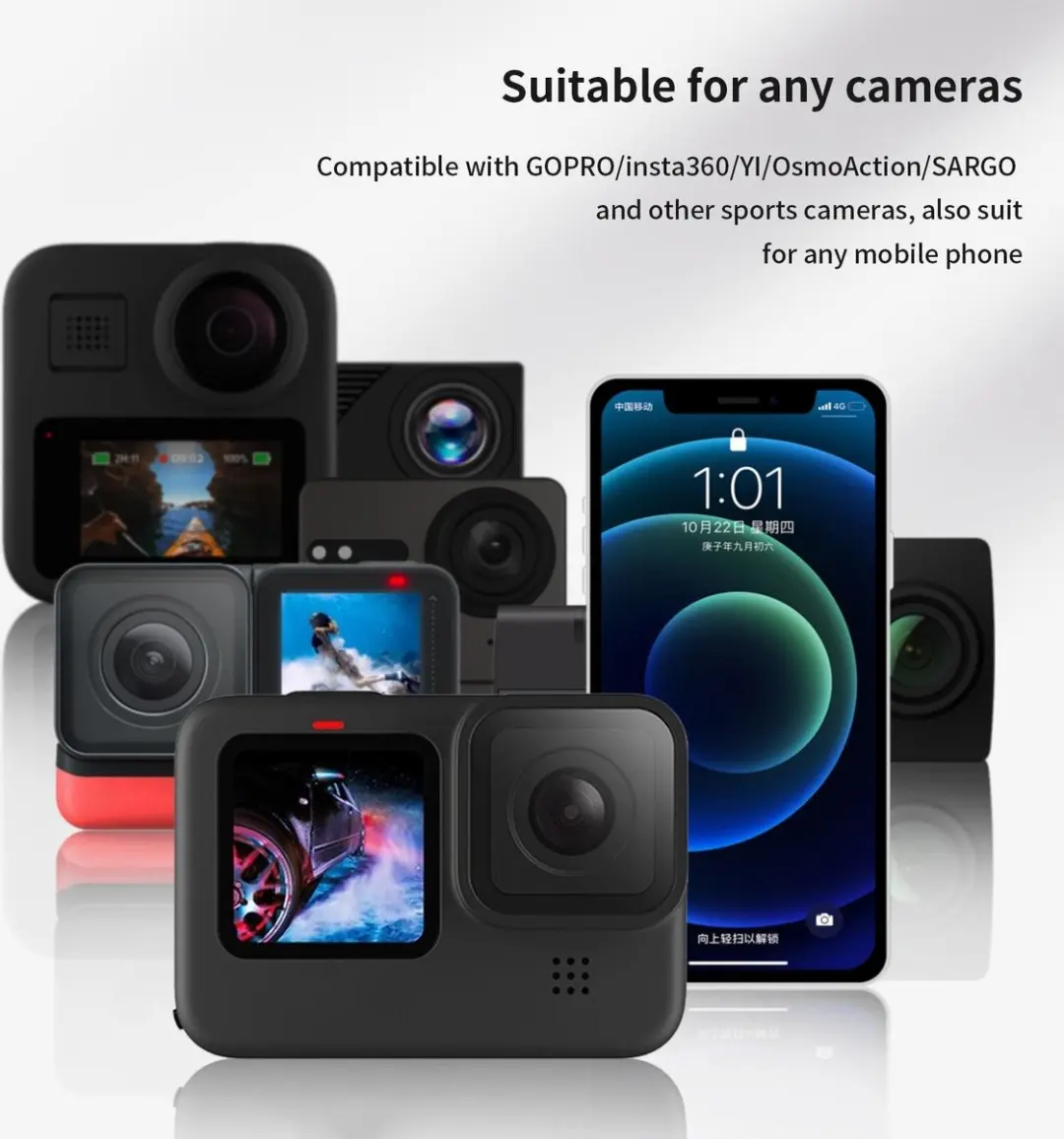 Telesin Action Camera Stuurhouder 360° Draaibaar - Zwart - afbeelding 5 van 6