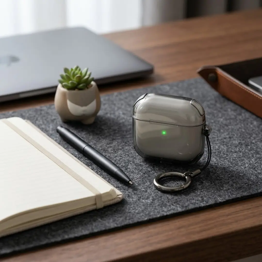 NuveX Hoesje AirPods 4 - Grijs Transparant met Sleutelring