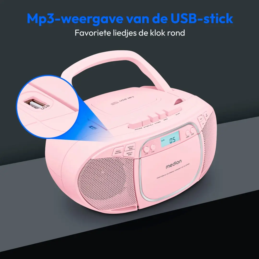 Medion MD44176 Boombox - 22W - Roze - afbeelding 6 van 6