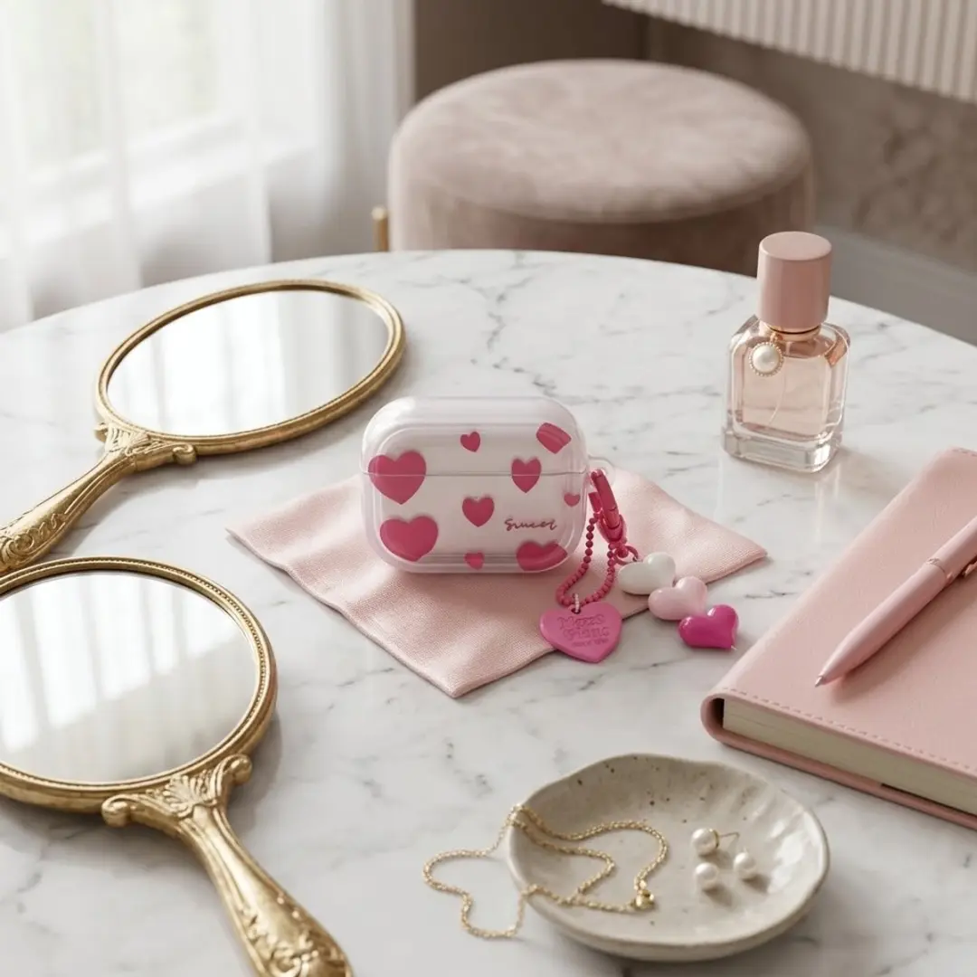NUVEX Hoesje AirPods 4 Transparant Roze - Met Hartjes & Hanger