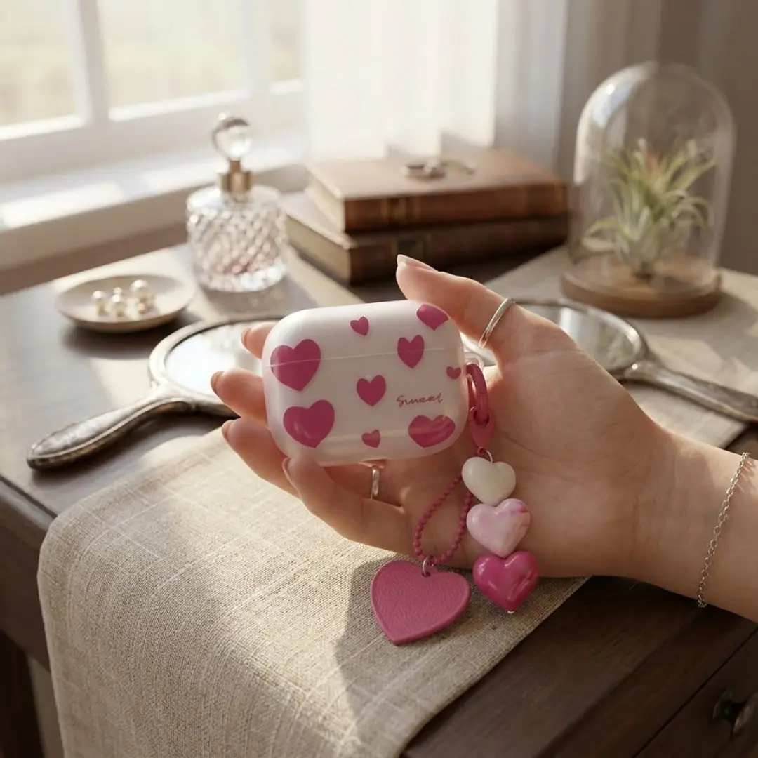 NUVEX Hoesje AirPods 4 Transparant Roze - Met Hartjes & Hanger