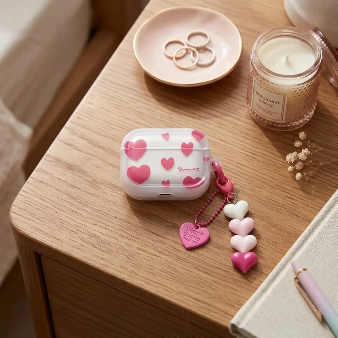 NUVEX Hoesje AirPods 4 Transparant Roze - Met Hartjes & Hanger