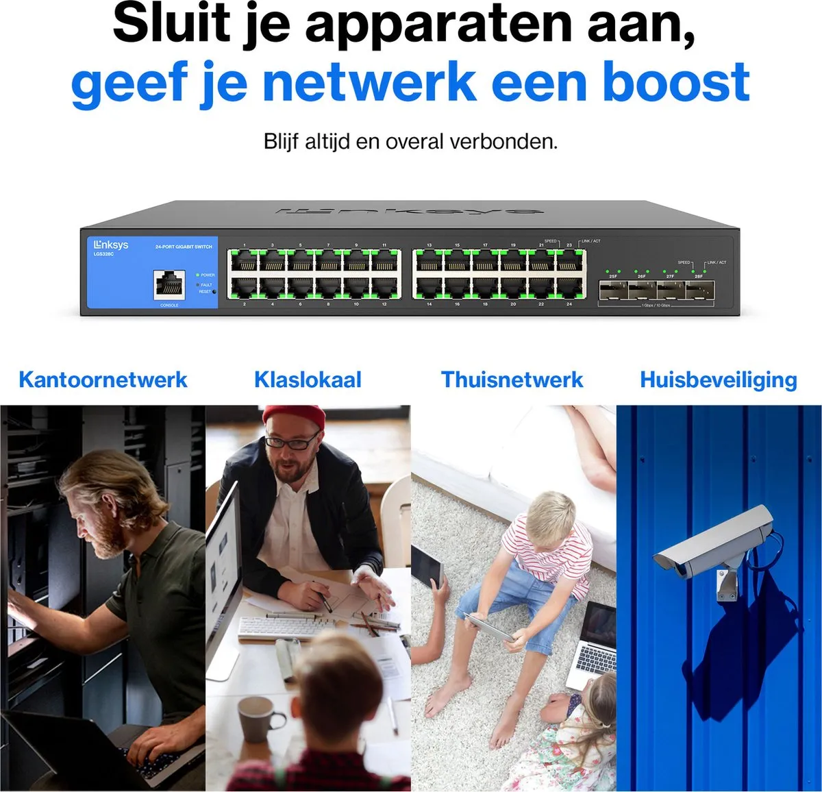 Linksys LGS328C - Network Switch - Gigabit - Managed - 24 Poorten - 4 SFP+ Poorten - Zwart
