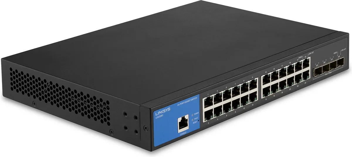 Linksys LGS328C - Network Switch - Gigabit - Managed - 24 Poorten - 4 SFP+ Poorten - Zwart