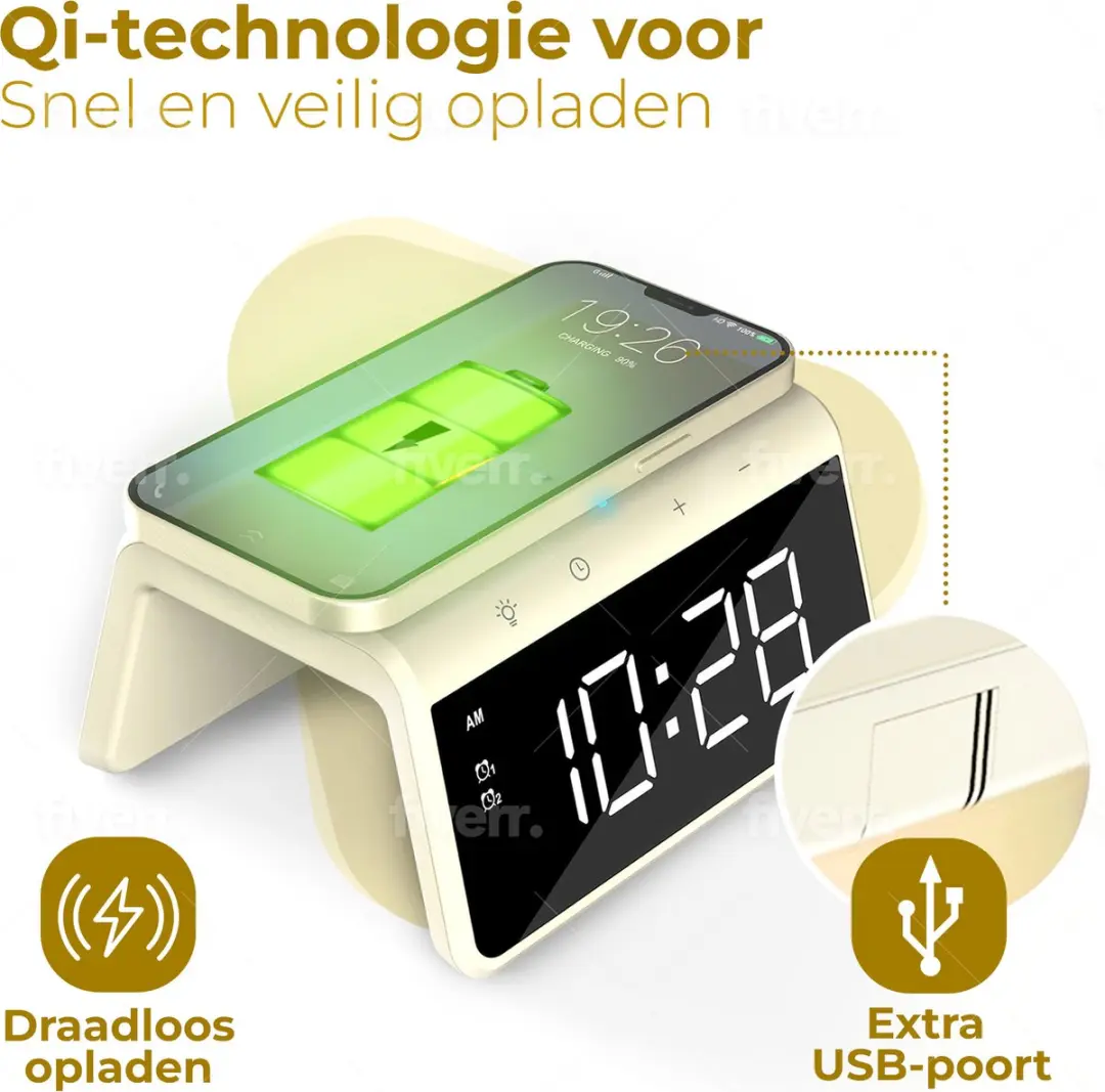 Caliber Wekker HCG019QI-YE - Draadloze Oplader Geel