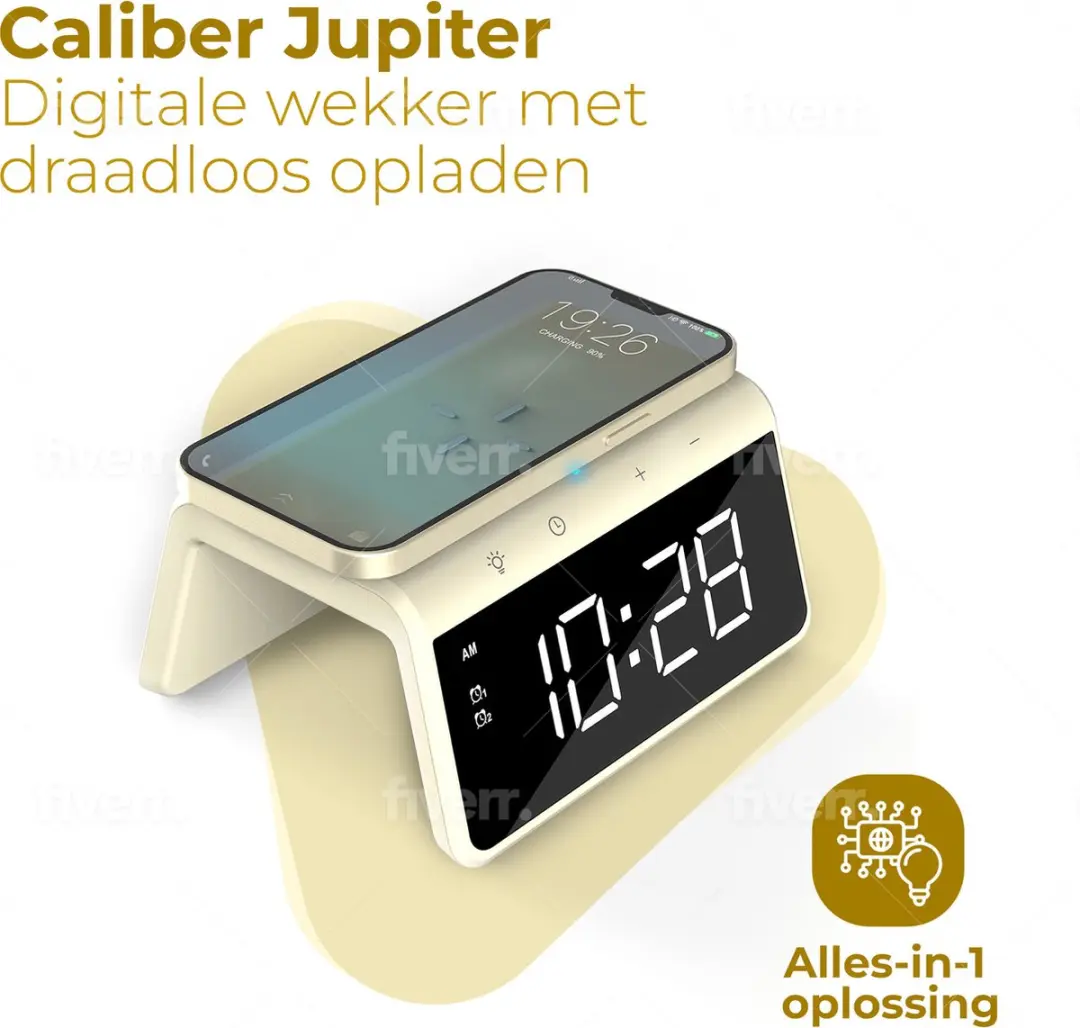 Caliber Wekker HCG019QI-YE - Draadloze Oplader Geel