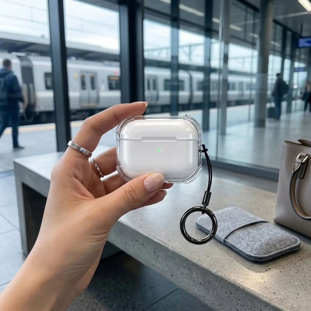 NUVEX Transparant Hoesje AirPods 4 - Oordopjes met Sleutelhanger
