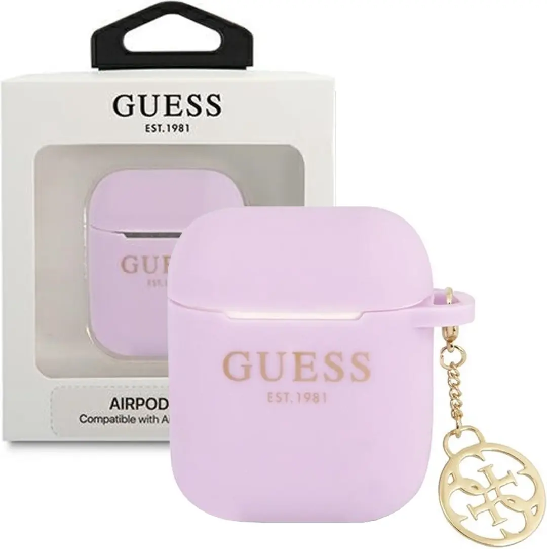 GUESS GUA2LSC4EU Hoesje AirPods 1/2 - Paars Silicone Charm - afbeelding 6 van 6