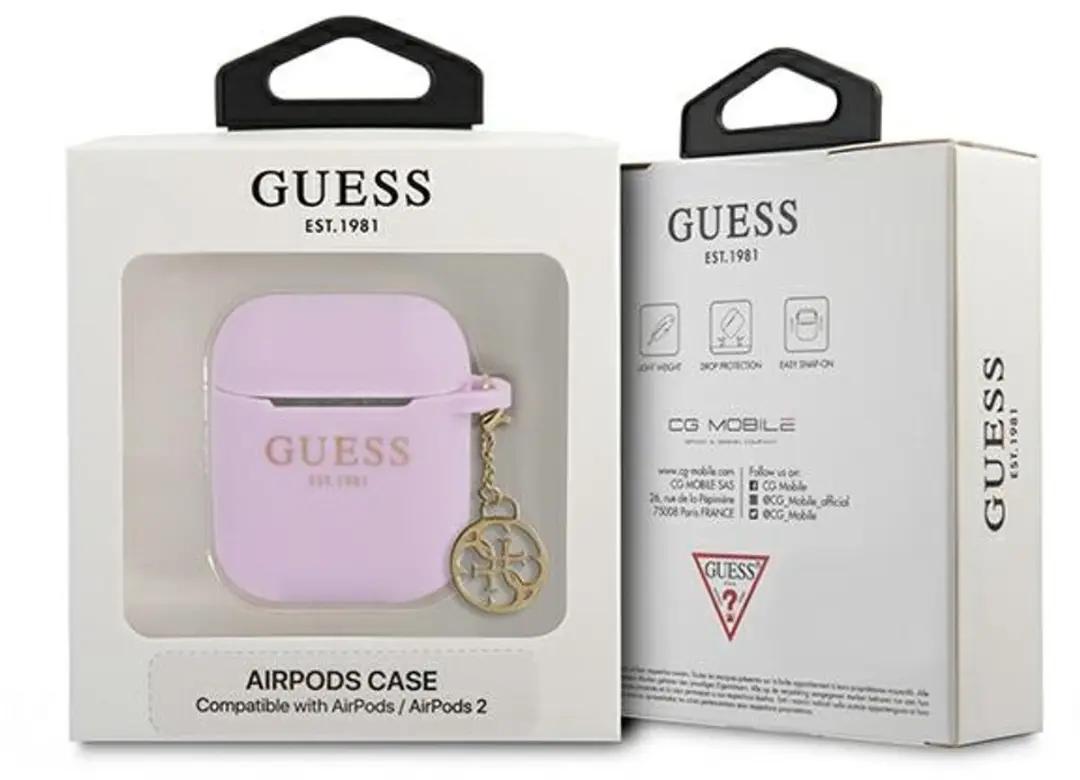 GUESS GUA2LSC4EU Hoesje AirPods 1/2 - Paars Silicone Charm
