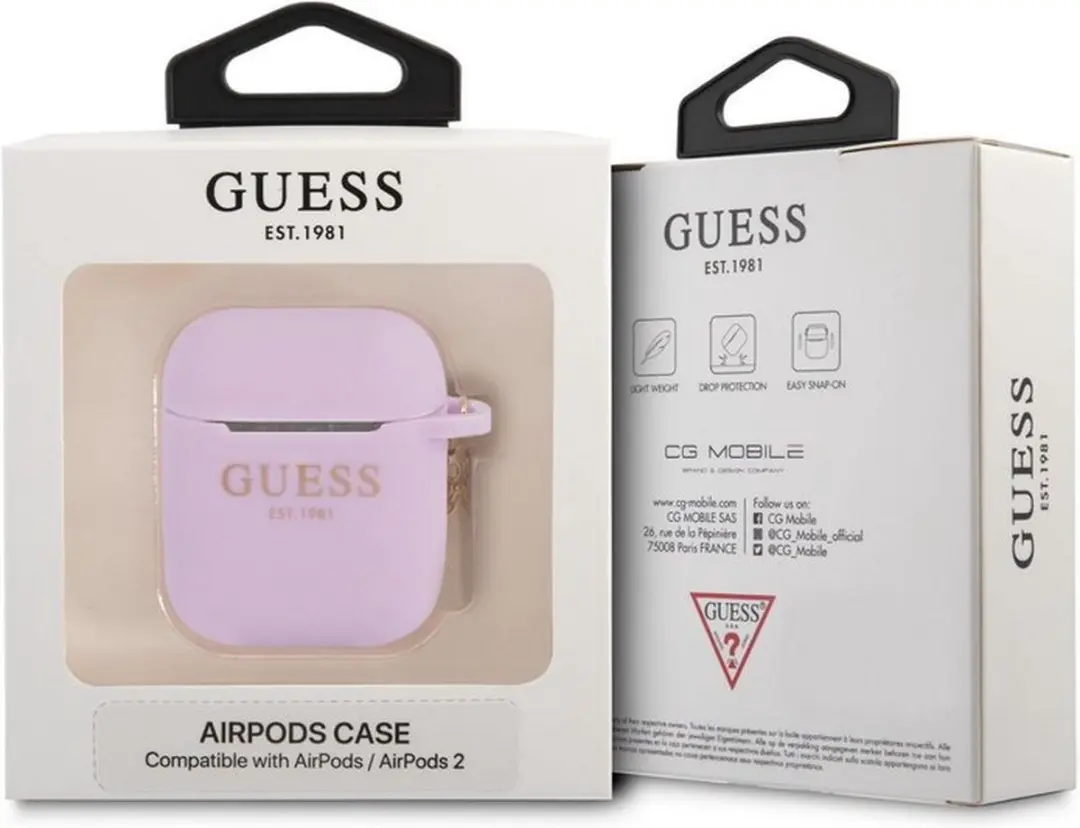 GUESS GUA2LSC4EU Hoesje AirPods 1/2 - Paars Silicone Charm