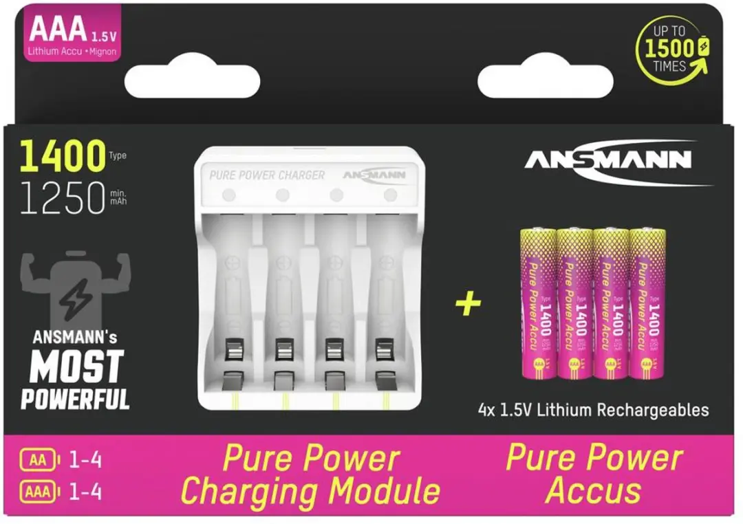 Ansmann Pure Power Set AAA Li-ion 1250mAh - 4x Accu + Lademodul