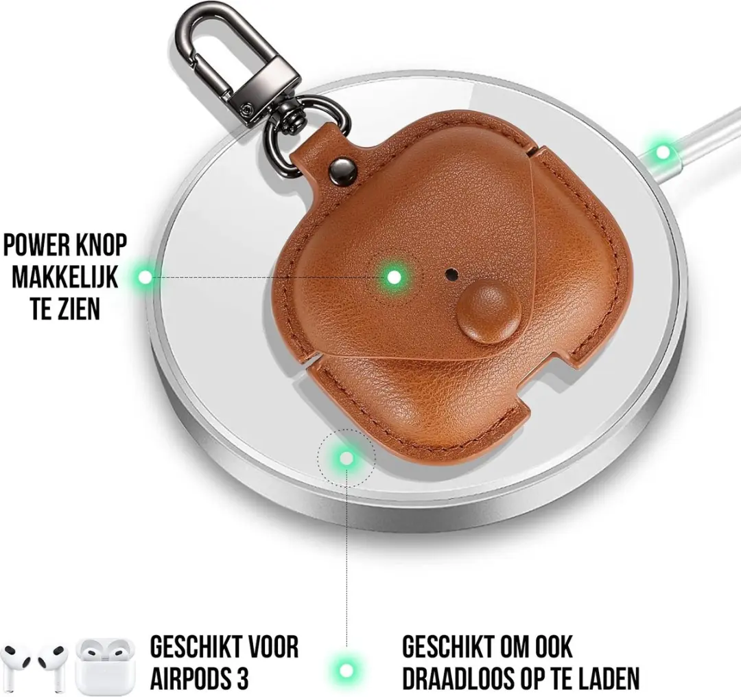 Nuvex Hoesje Apple AirPods 3 - Lichtbruin PU Leer