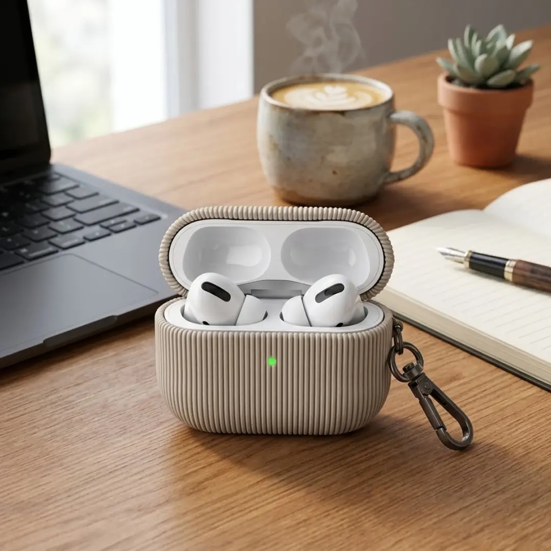 NUVEX Luxe Geribd Hoesje AirPods Pro 2 Grijs - Sleutelhaak