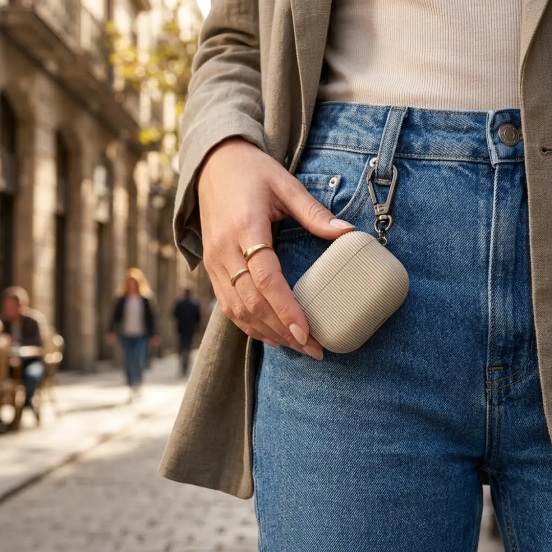 NUVEX Luxe Geribd Hoesje AirPods Pro 2 Grijs - Sleutelhaak