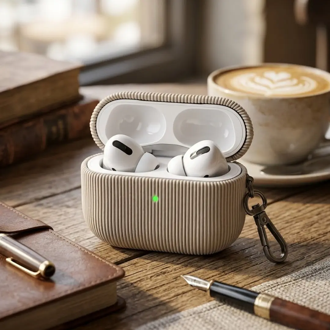 NUVEX Luxe Geribd Hoesje AirPods Pro 2 Grijs - Sleutelhaak
