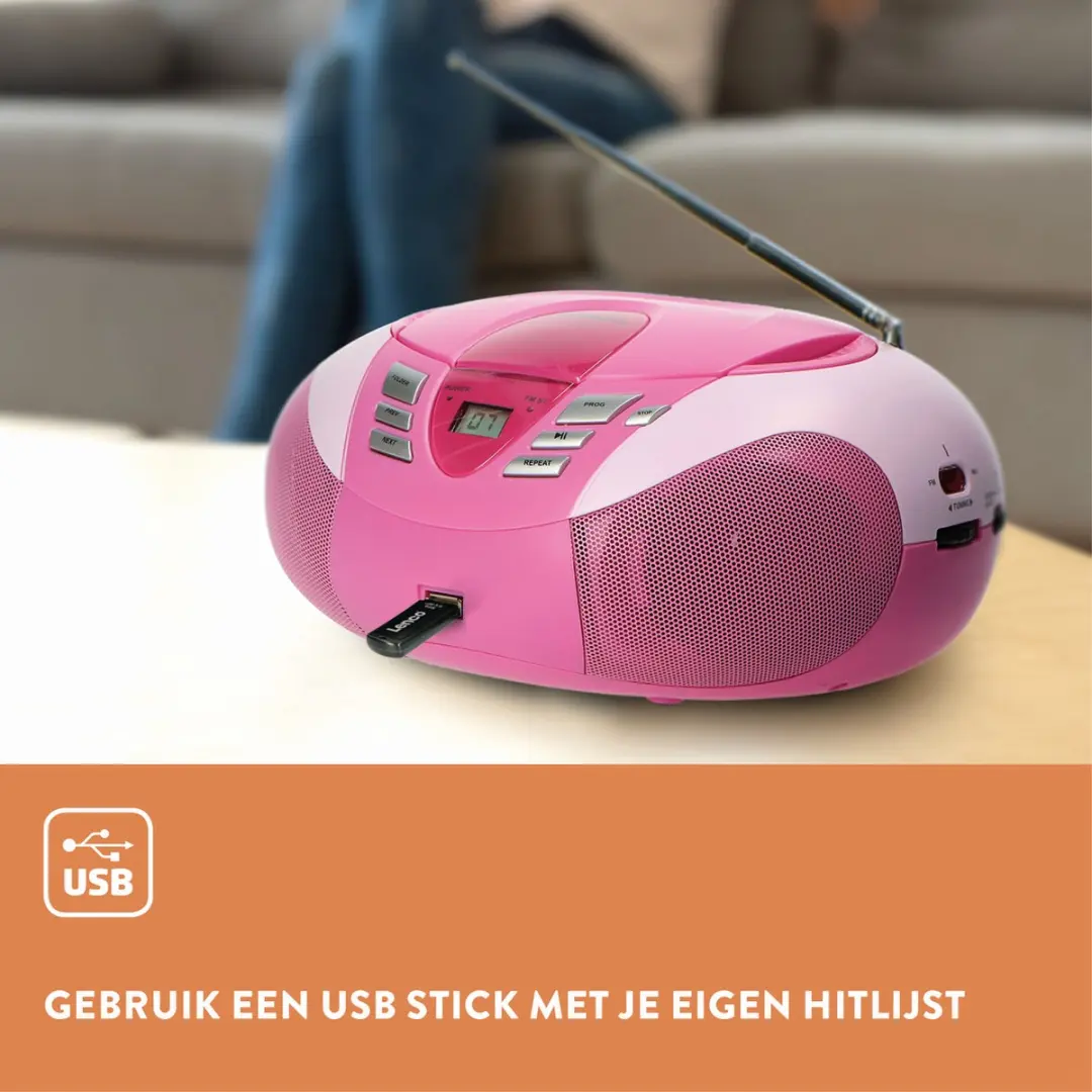 Lenco SCD-37 Draagbare Radio CD-speler - Roze