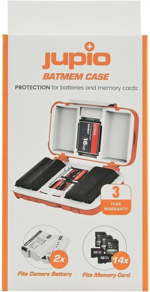 Jupio BatMem Case JBM0010 Camerahoesje - 2x Accu + 14 Geheugenkaarten - Oranje