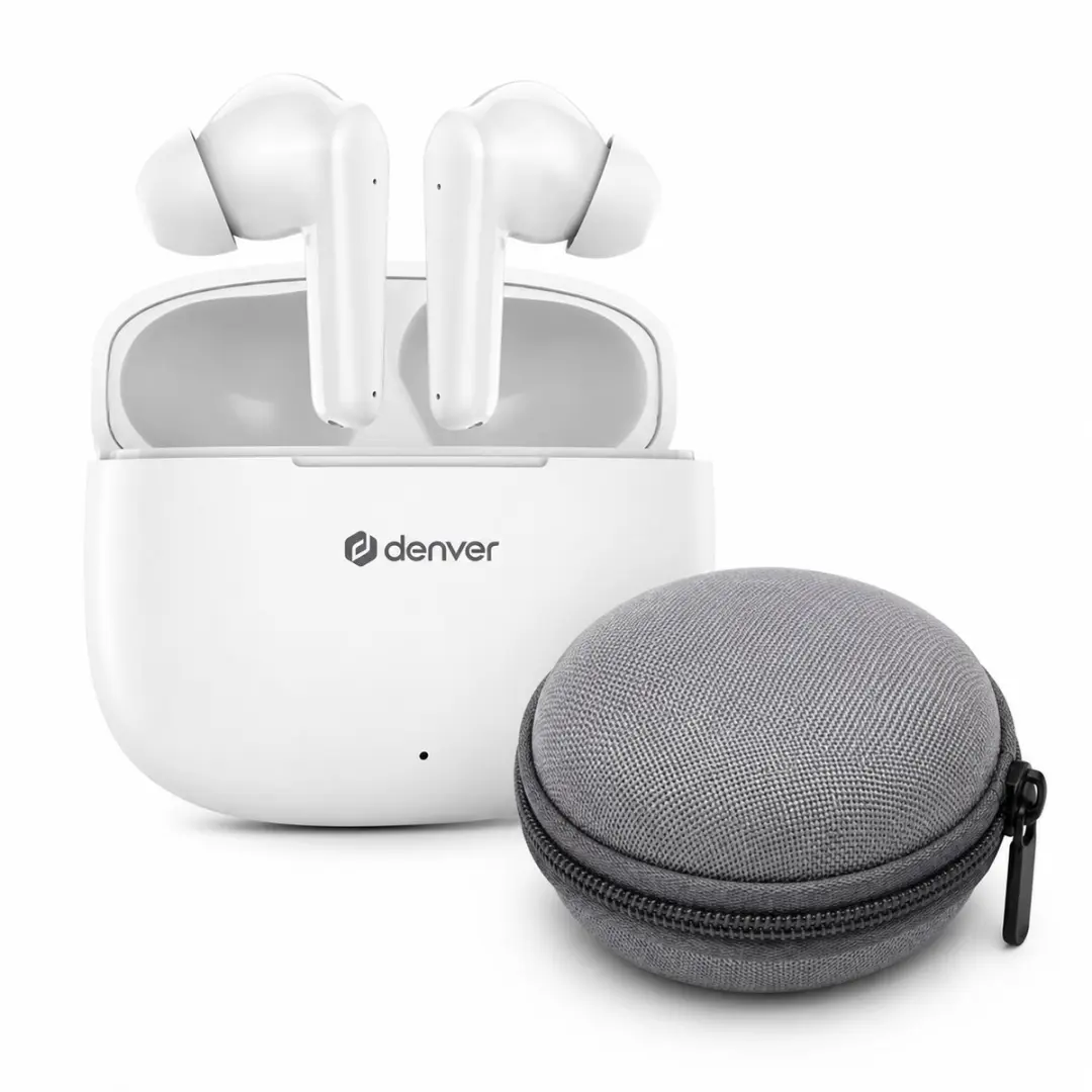 Denver TWE Draadloze Oordopjes - Witte Bluetooth Earbuds + Grijs Opberghoes - afbeelding 6 van 6