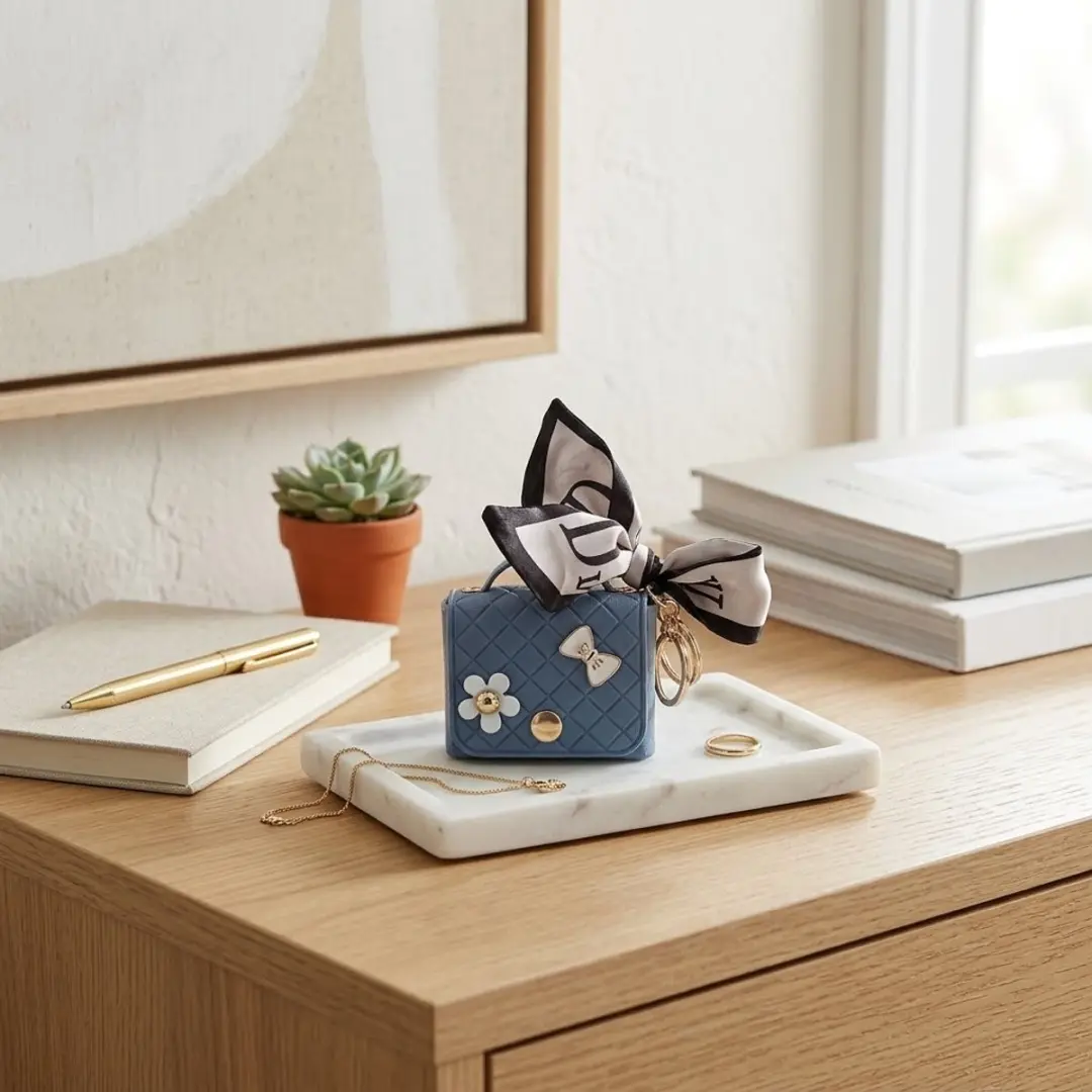 NUVEX Hoesje AirPods Pro 3 - Blauw - Kunstleer met ring en lint