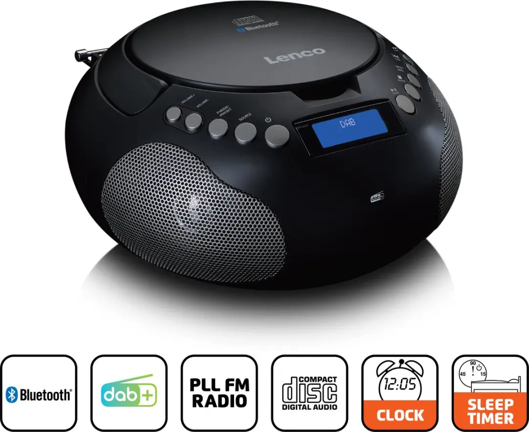 Lenco SCD-341BK Draagbare Radio - DAB/FM/Bluetooth - Zwart