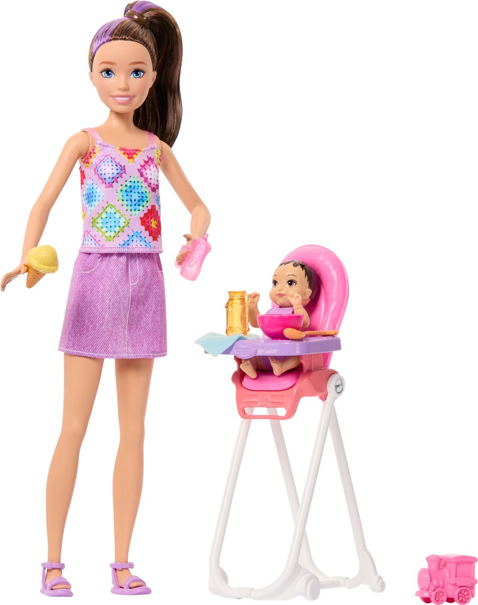 Mattel Barbie pop Skipper Babysitters Inc hoge kinderstoel speelgoed.
