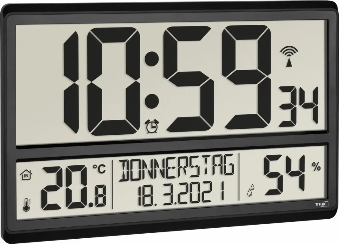 TFA Dostmann 60.4520.01 Wandklok - Zwart Groot Display