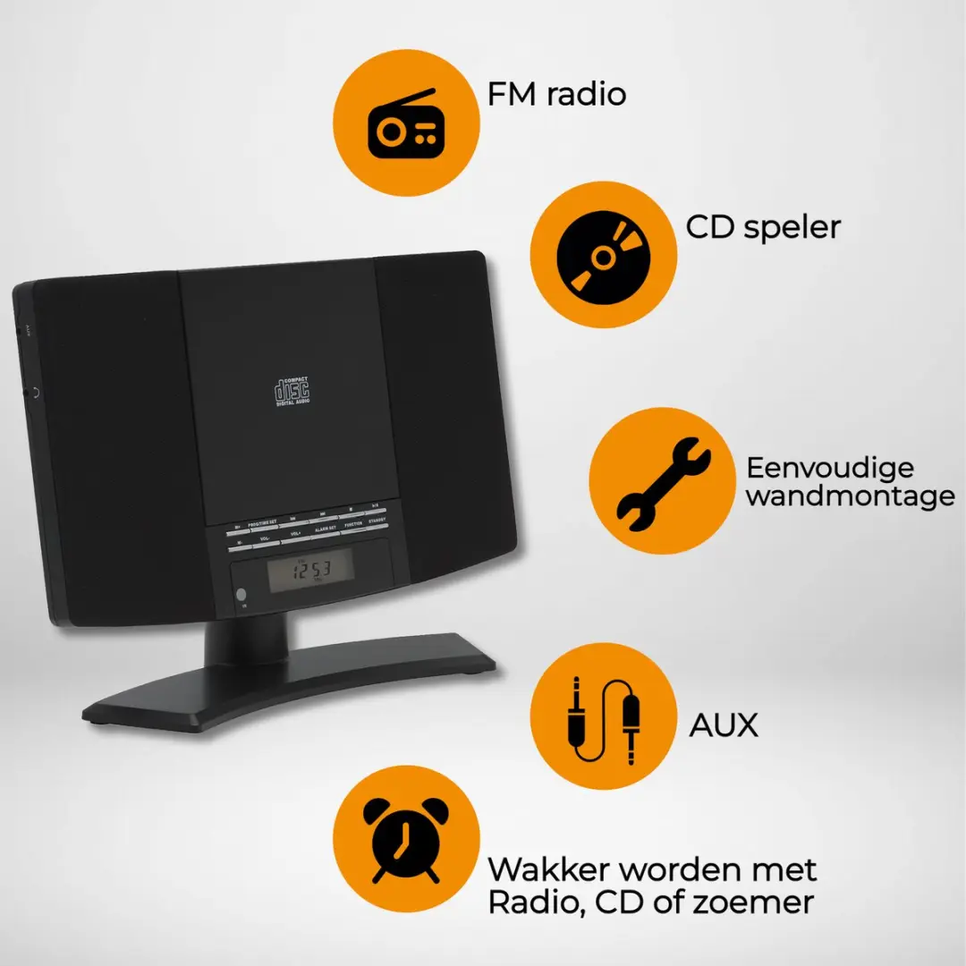Denver MC5220B Radio CD Speler - Wandmontage - Zwart