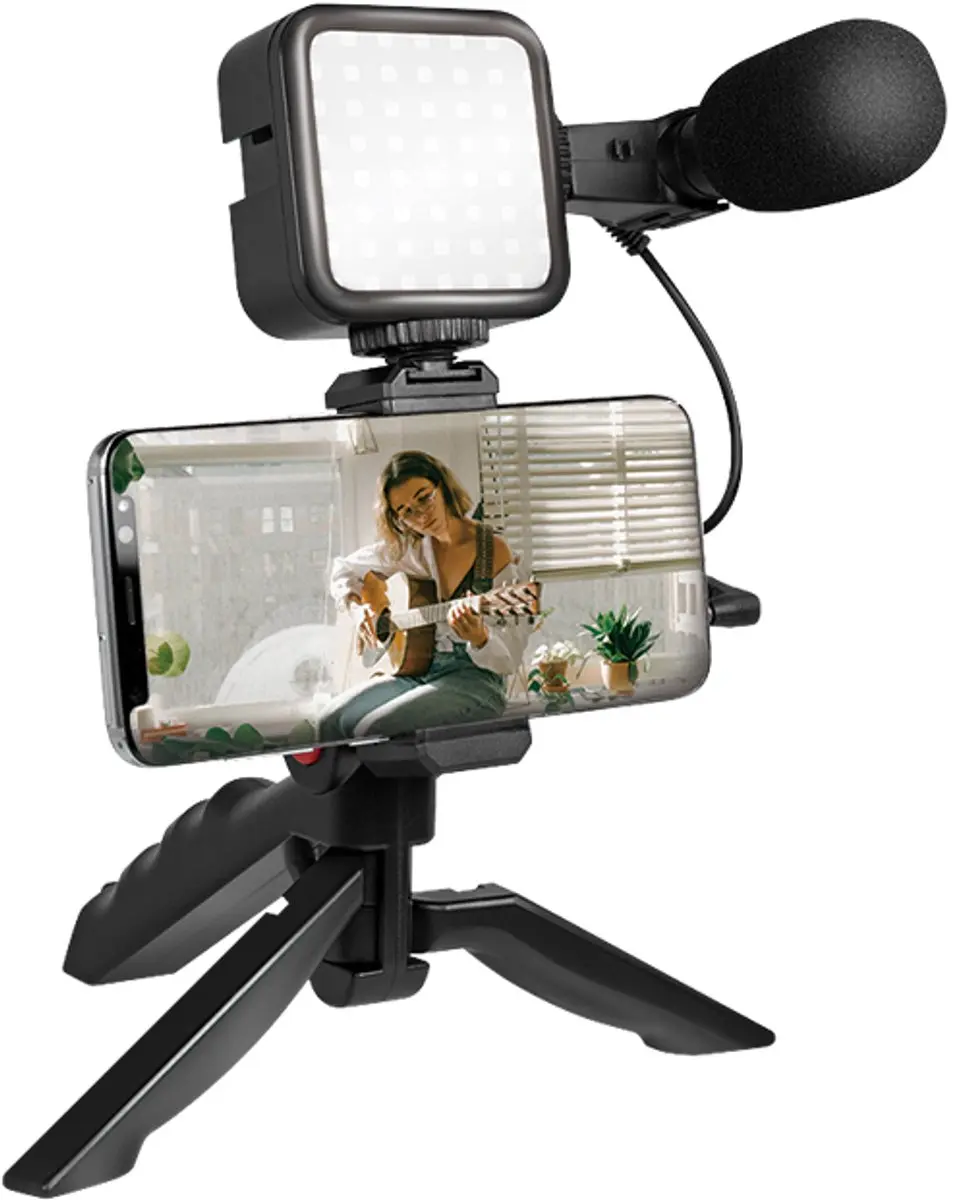 Logilink Vlogger Kit AA0157 - LED Licht, Microfoon & Statief - Zwart