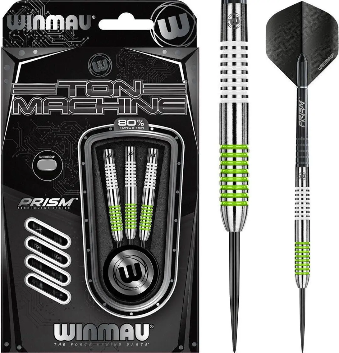 Winmau Ton Machine Dartpijlen 23g - 3 Stuks - Zwart/ Groen