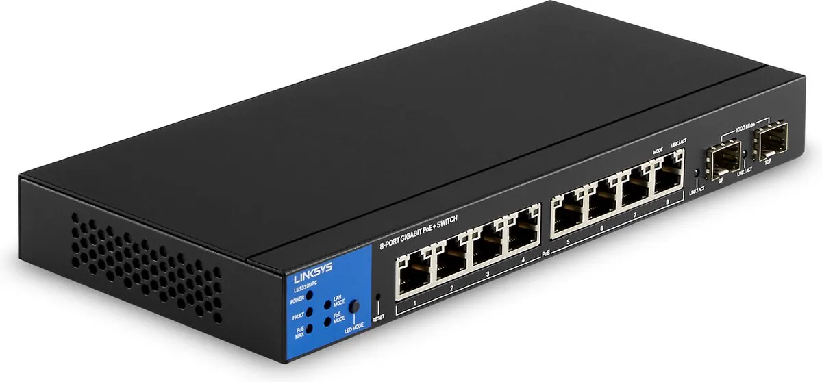 Linksys LGS310MPC - Netwerk Switch - Gigabit - Managed - 8 Poorten - PoE+ - Zwart