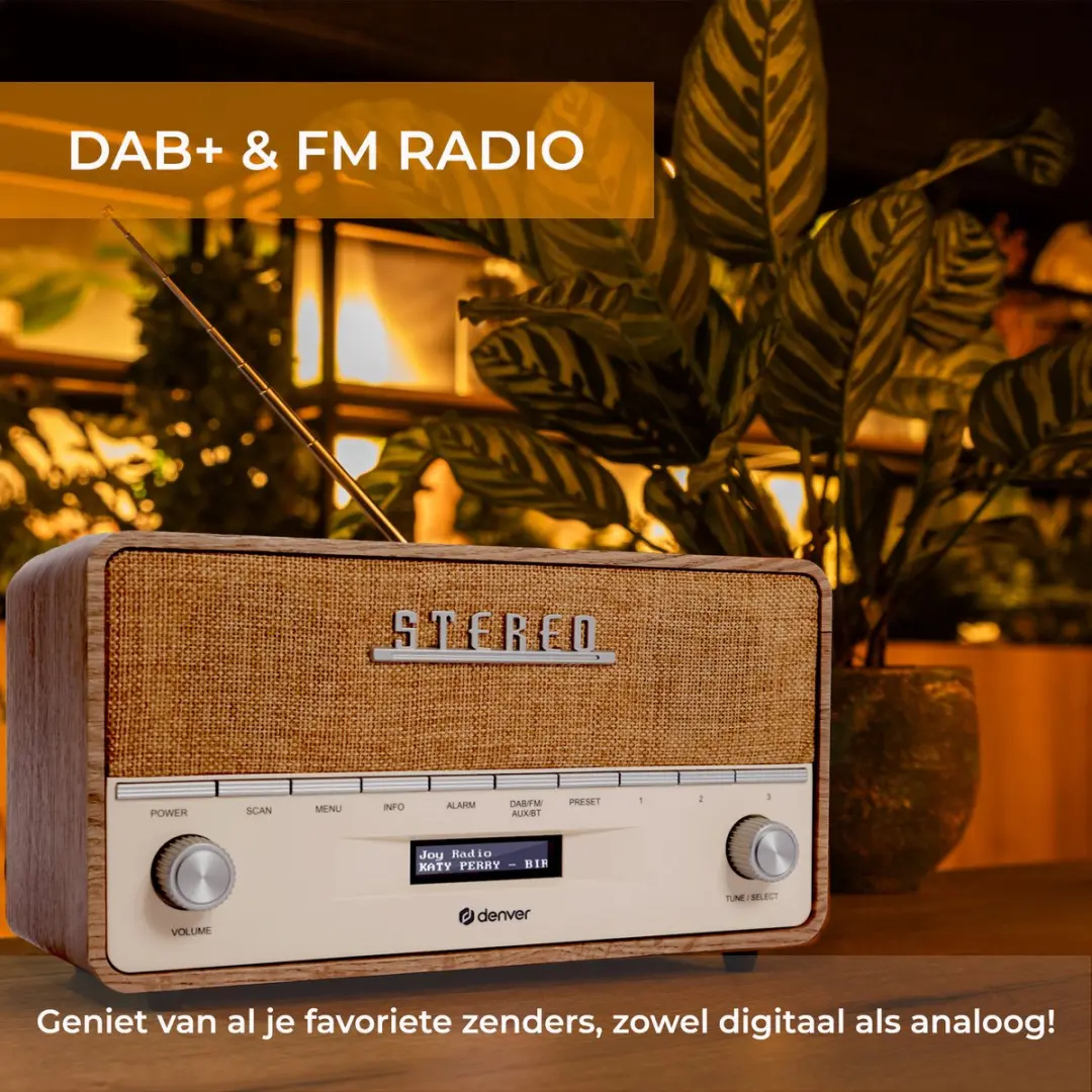Denver DAB36XL Retro Radio - Lightwood - DAB+/FM/Bluetooth