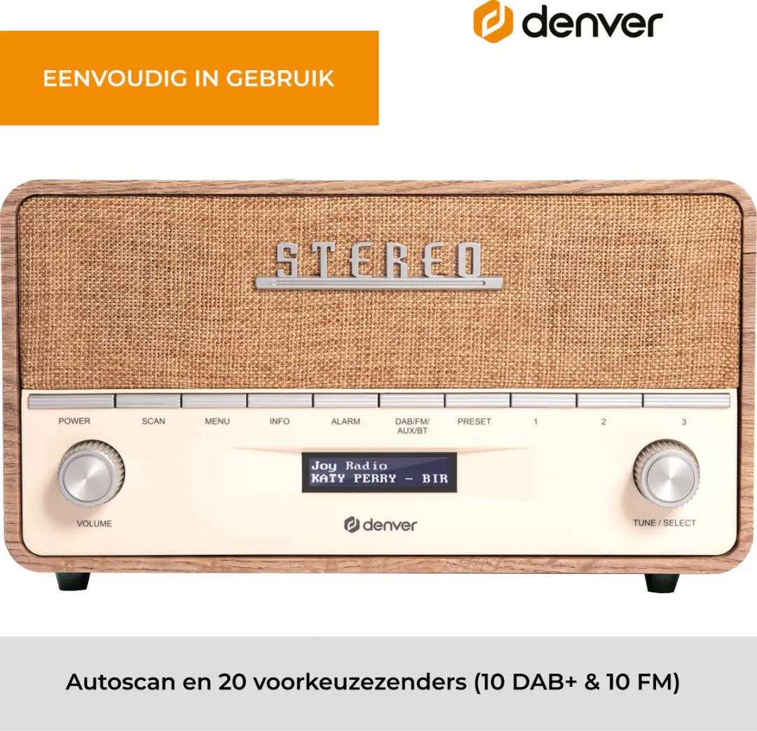 Denver DAB36XL Retro Radio - Lightwood - DAB+/FM/Bluetooth