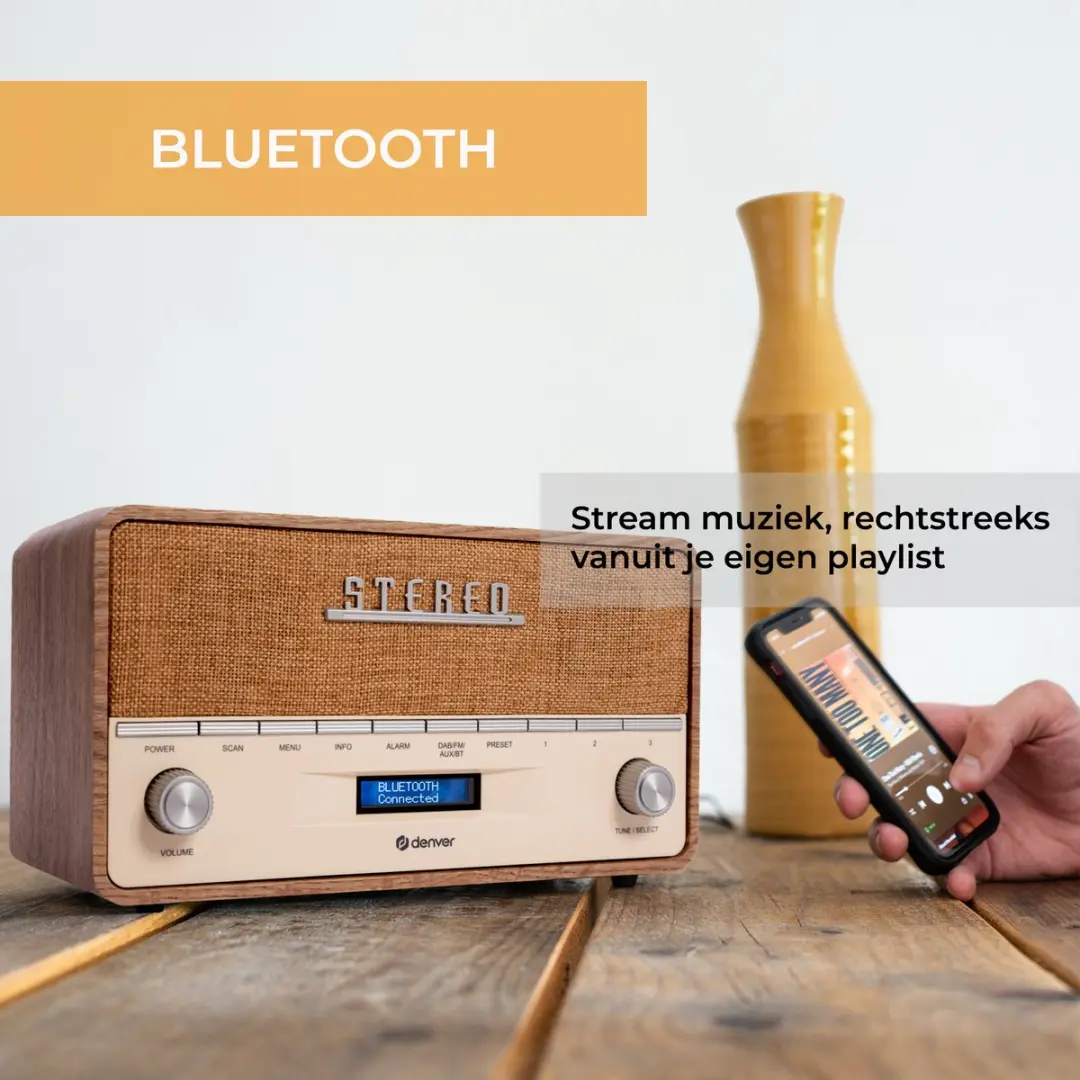 Denver DAB36XL Retro Radio - Lightwood - DAB+/FM/Bluetooth
