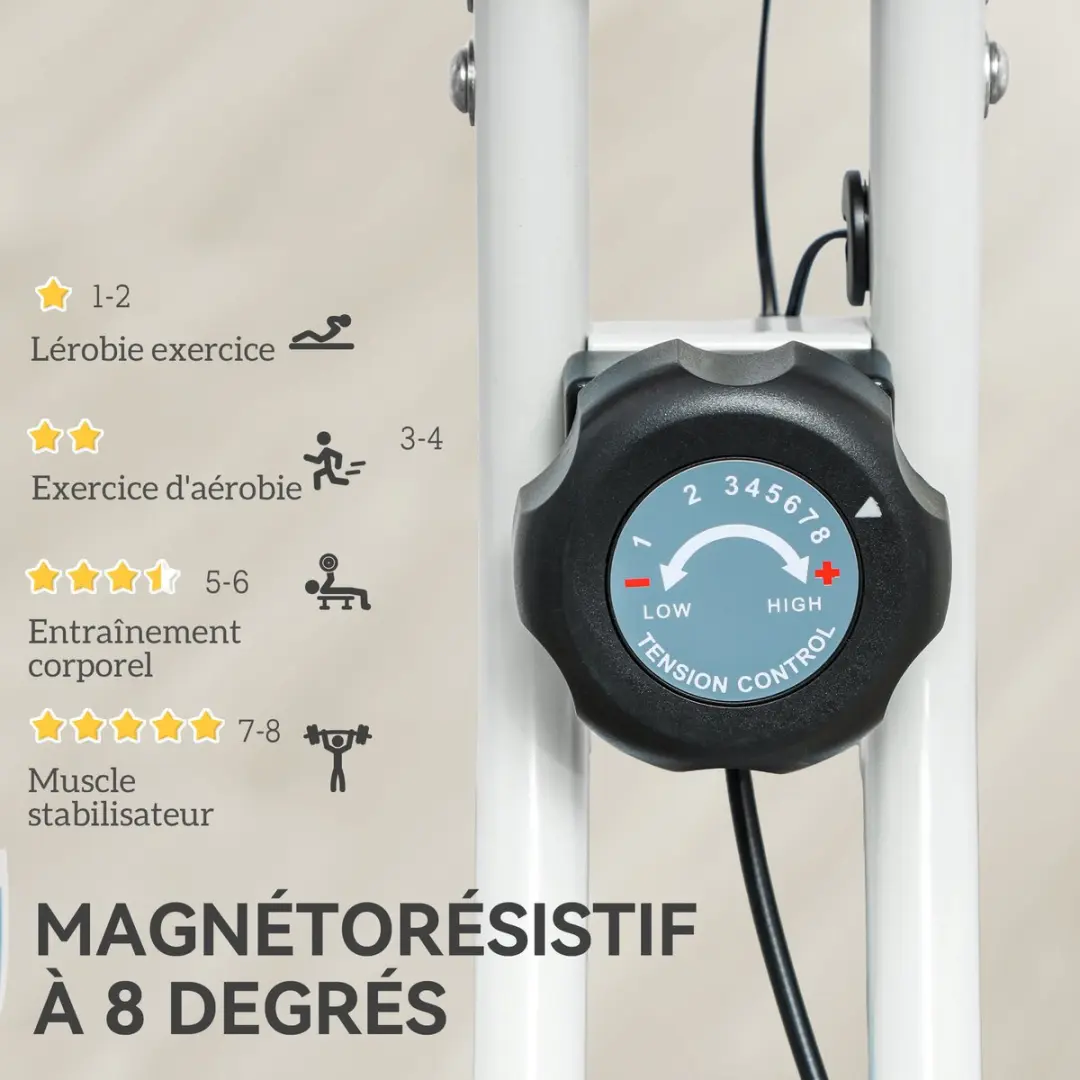 Homcom Magnetische Hometrainer 43x97x109cm - 8 Niveaus - Wit