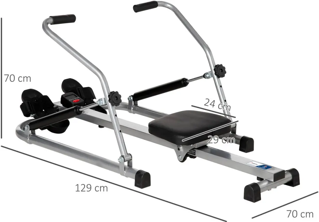 Homcom Roeitrainer A90-276V60GY - 129x70x70cm - Zwart/Grijs