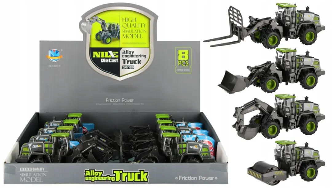 NIKKO Bouwmachine Metaal 20cm - Pull & Back Functie - Grijs/ Groen